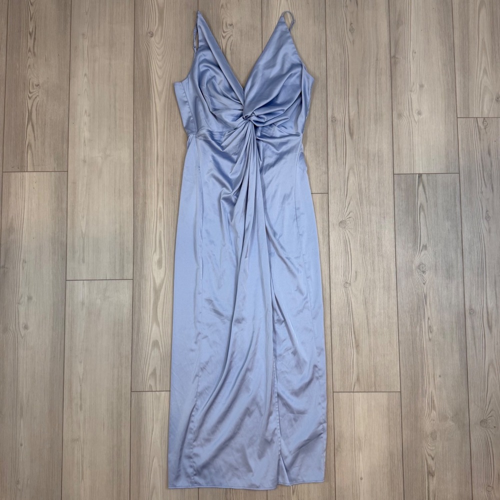 Abercrombie & Fitch Draped Twist-Front Satin Dress Light Blue Maxi Large